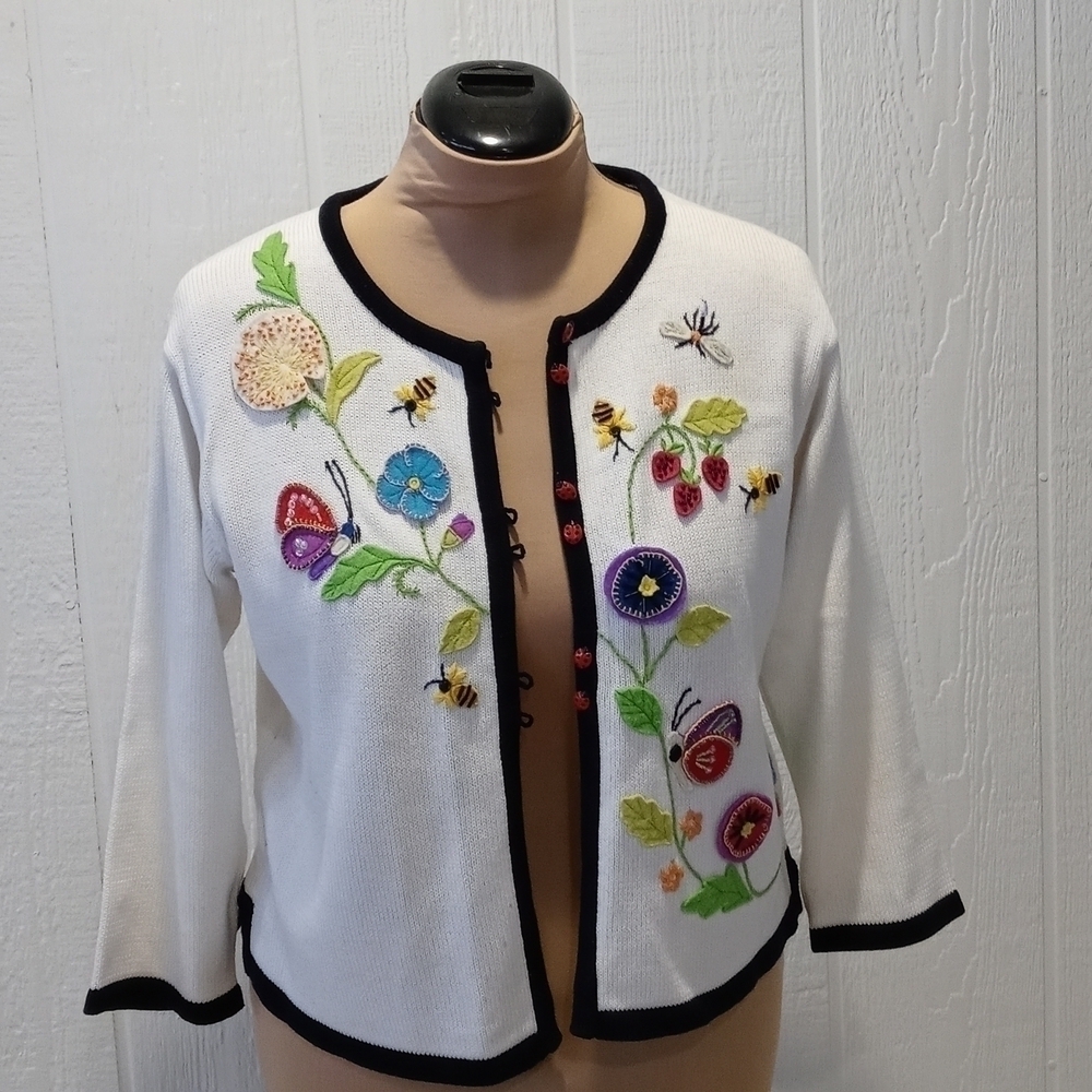 Embroidered jacket medium Christina rotelli. Beautiful ladybugs bees butterflies